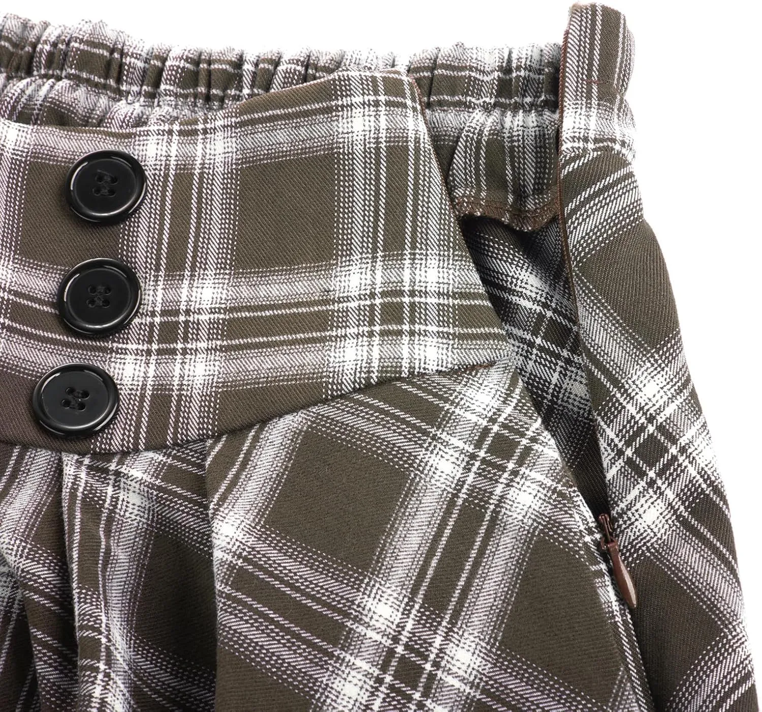 Belle Poque Vintage Plaid Skirt for Women High Waisted Midi A-line Skirts Pleated Skirt with Pockets