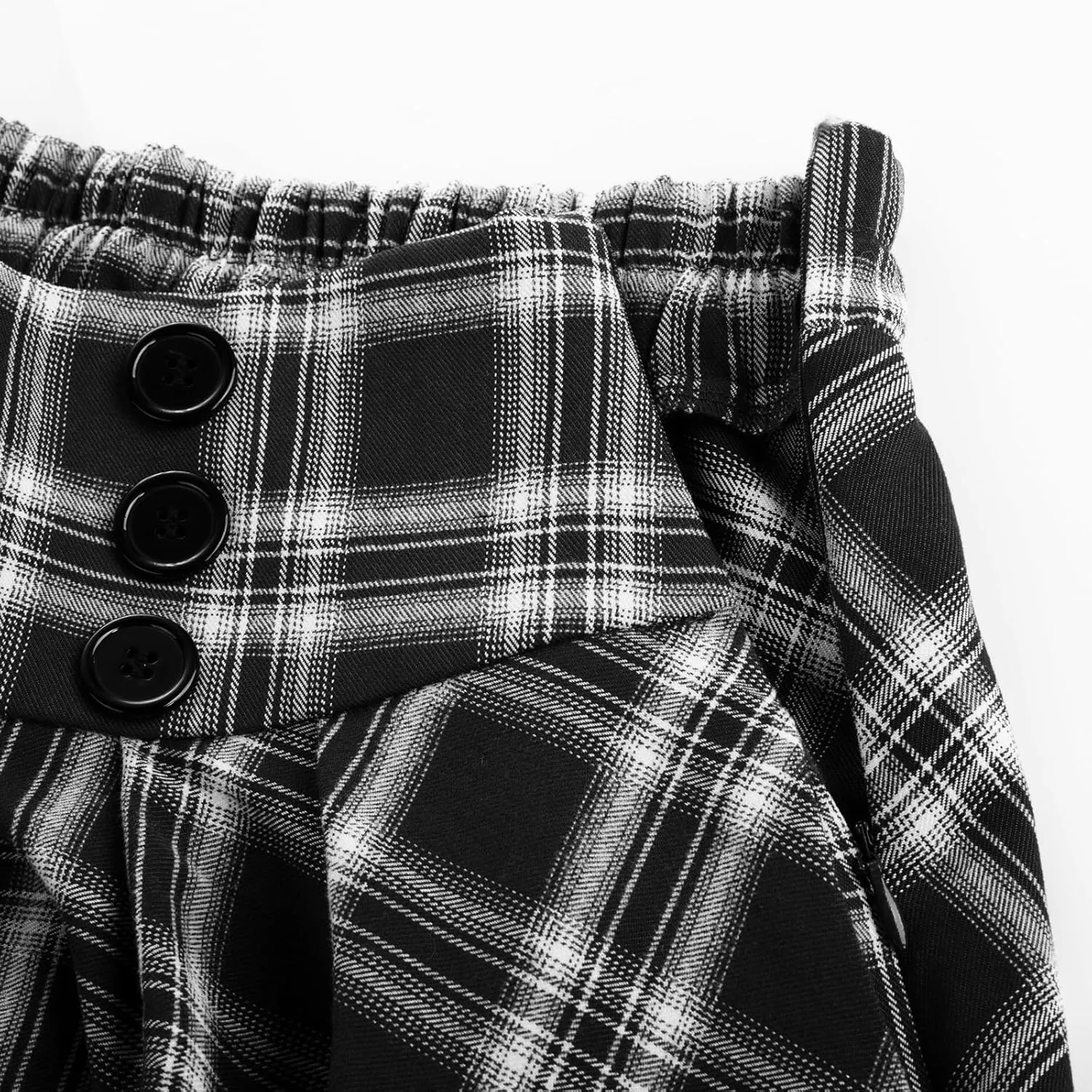 Belle Poque Vintage Plaid Skirt for Women High Waisted Midi A-line Skirts Pleated Skirt with Pockets