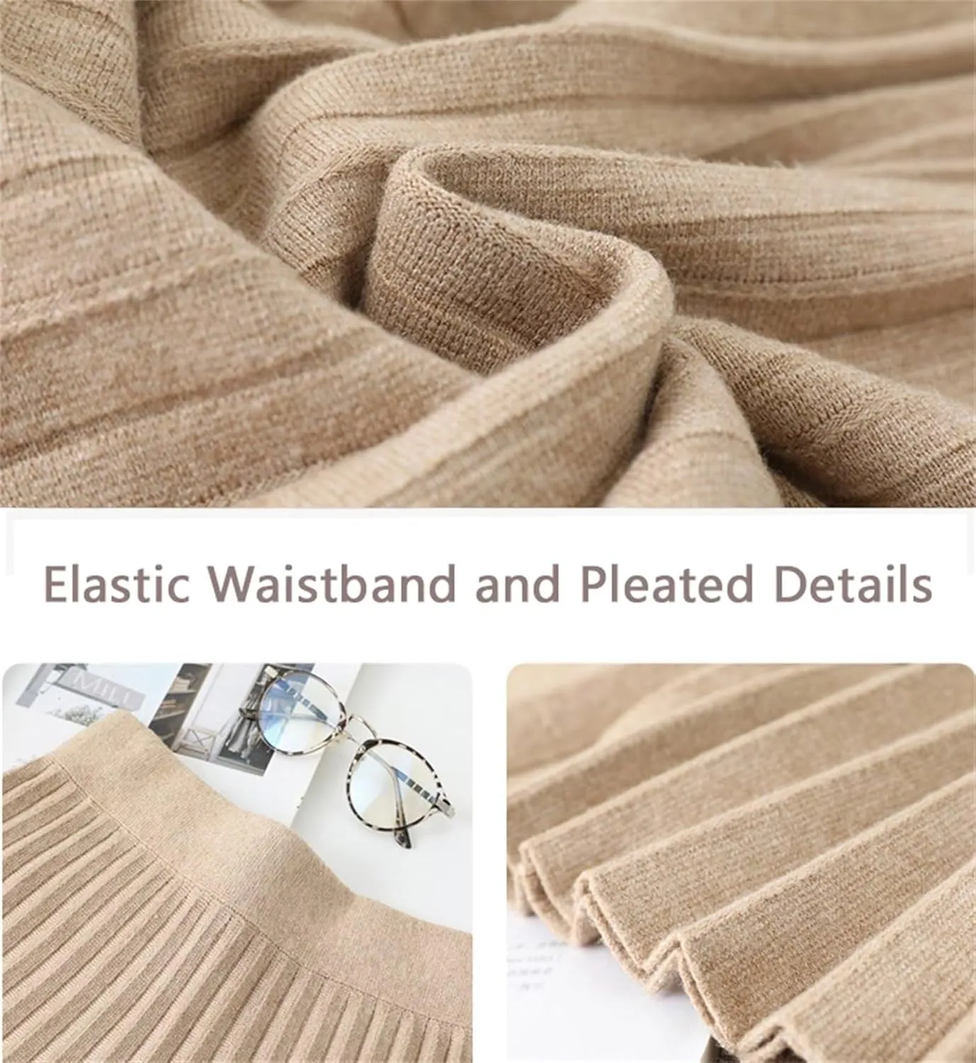 Beralst Women's Pleated Knit Sweater Midi Skirts