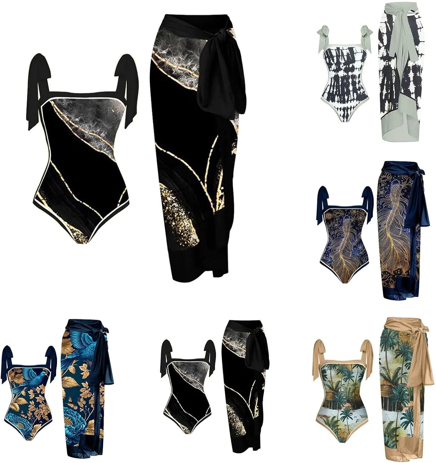 Bikini Sets for Women One Piece Swimsuit with Matching Cover Up Floral Sexy High Cut Push Up Two Piece Bathing Suit