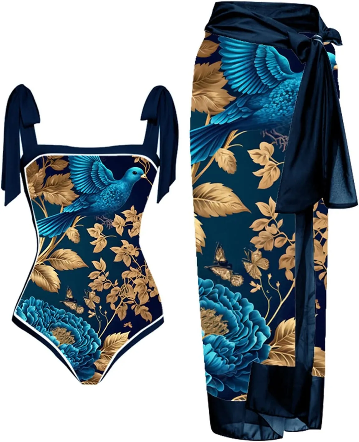 Bikini Sets for Women One Piece Swimsuit with Matching Cover Up Floral Sexy High Cut Push Up Two Piece Bathing Suit
