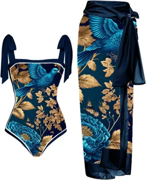 Bikini Sets for Women One Piece Swimsuit with Matching Cover Up Floral Sexy High Cut Push Up Two Piece Bathing Suit