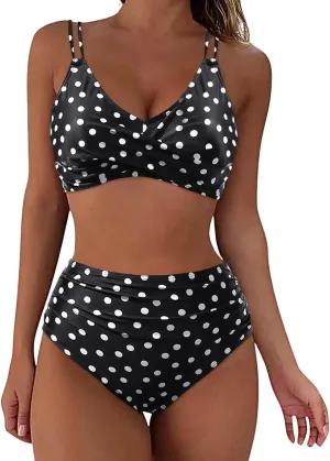 Bikini Sets for Women Sexy Two Piece Swimsuits Tummy Control Bathing Suits Push Up V Neck High Waisted Swimwear