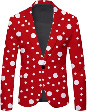 Blazer for Men Striped Polka Dot Leopard Lightweight Suit Jacket Slim Fit Casual Coats Work for Dinner,Prom,Wedding