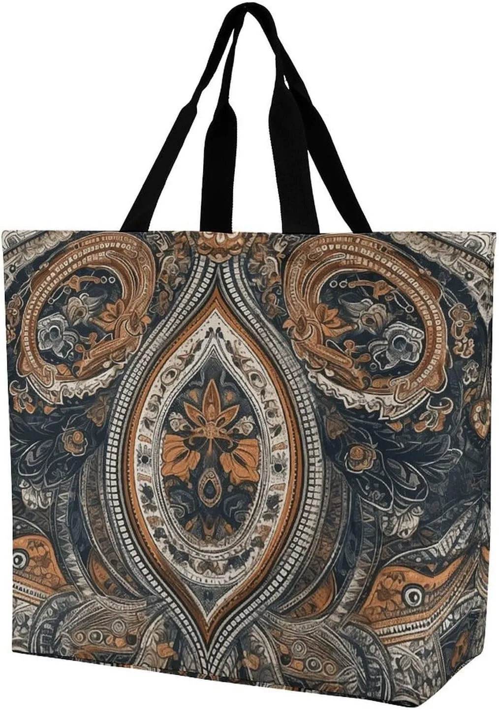 Blue And Orange Tote Bag for Women Reusable Eco-friendly Shopping Bags Large Capacity Shoulder Bag