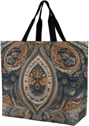 Blue And Orange Tote Bag for Women Reusable Eco-friendly Shopping Bags Large Capacity Shoulder Bag