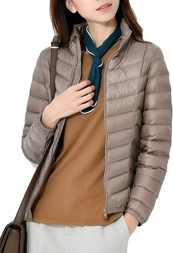 BOFETA Womens Stand Collar Light Weight Down Jackets Slim Fitted Packable Winter Warm Jackets Plus Size