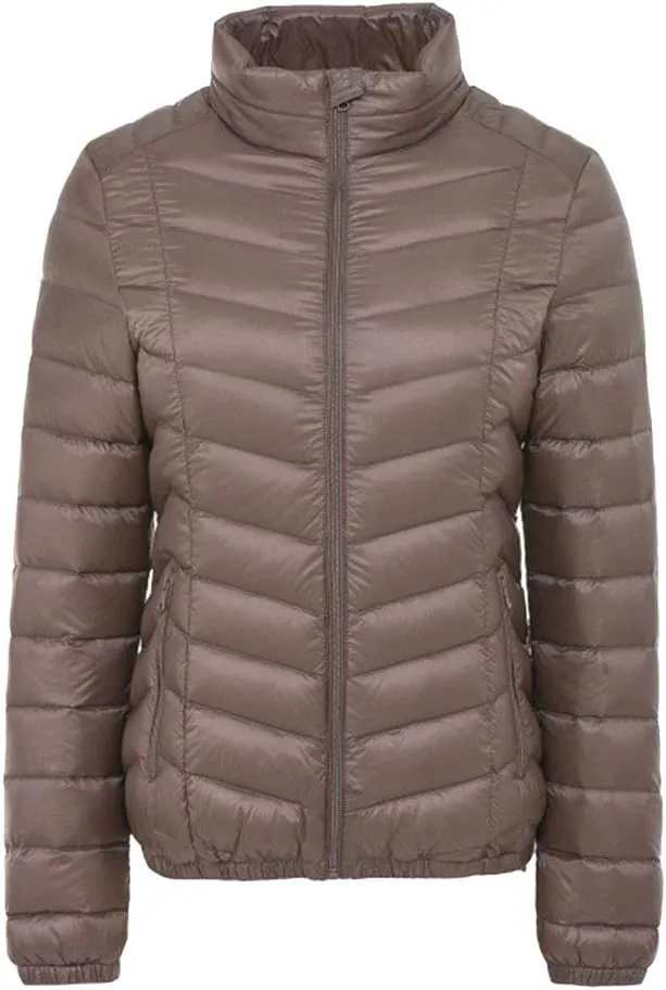 BOFETA Womens Stand Collar Light Weight Down Jackets Slim Fitted Packable Winter Warm Jackets Plus Size