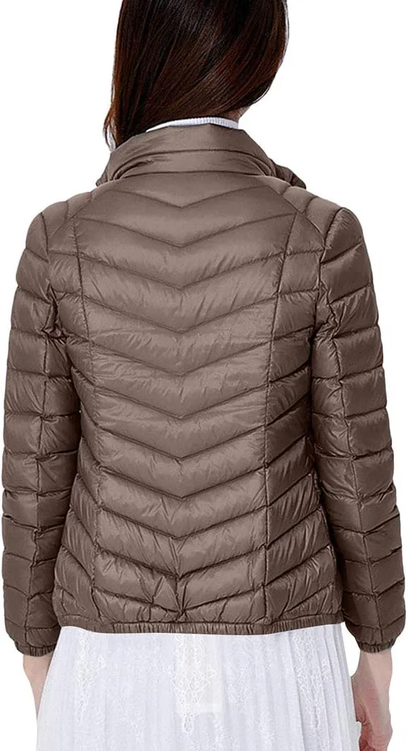 BOFETA Womens Stand Collar Light Weight Down Jackets Slim Fitted Packable Winter Warm Jackets Plus Size
