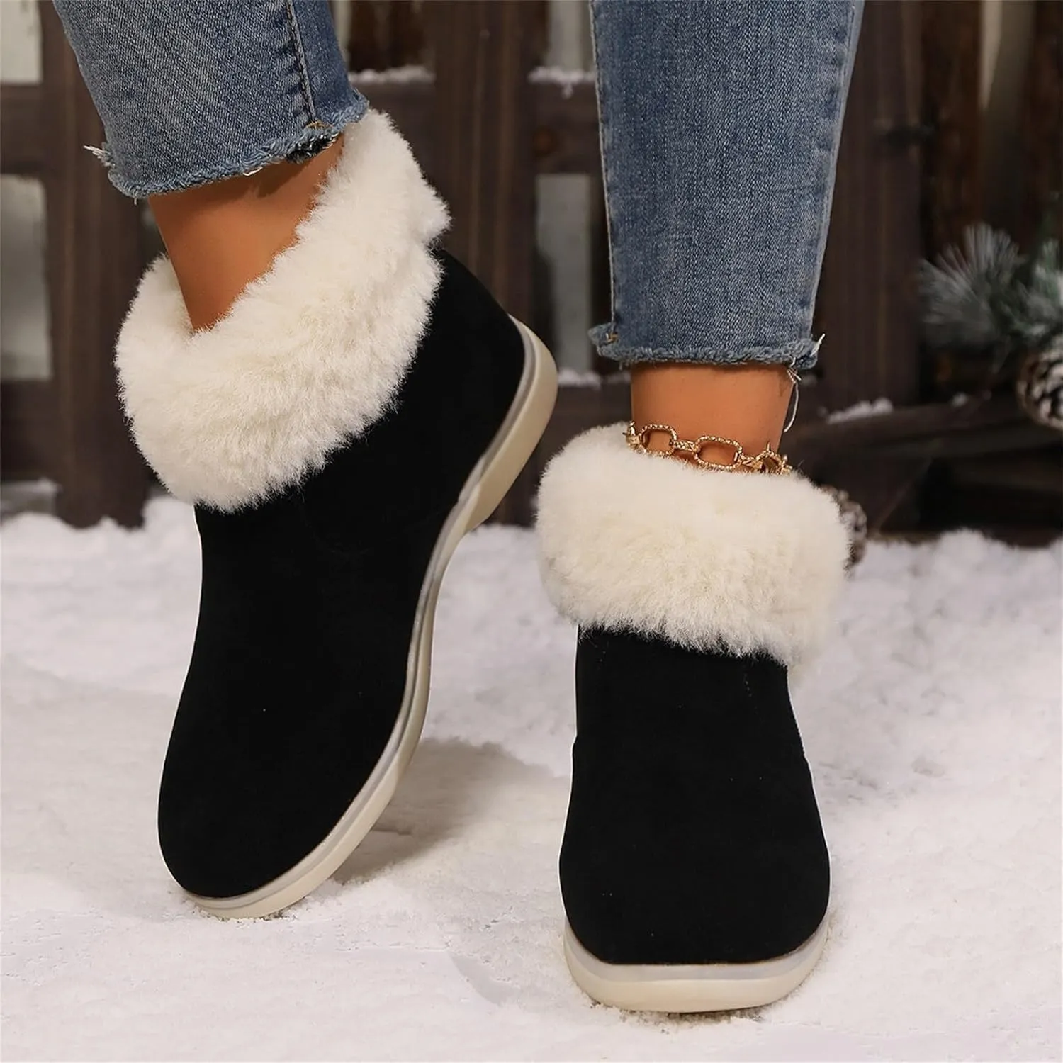 Boots for Women Ankle Booties Plush Lined Side Zipper Walking Boots Winter Boots for Women Non Slip Hiking Boots