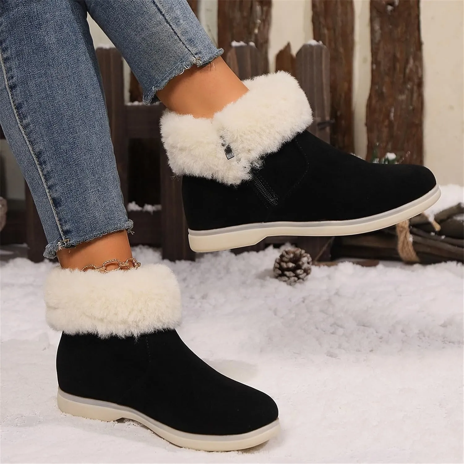 Boots for Women Ankle Booties Plush Lined Side Zipper Walking Boots Winter Boots for Women Non Slip Hiking Boots