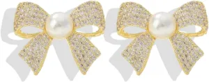 Bow Earrings for Women Trendy Stuff Cute Bow Pearl Drop Dangle Earrings Bowknot Stud Wedding Party Daily Jewelry Accessory Gifts
