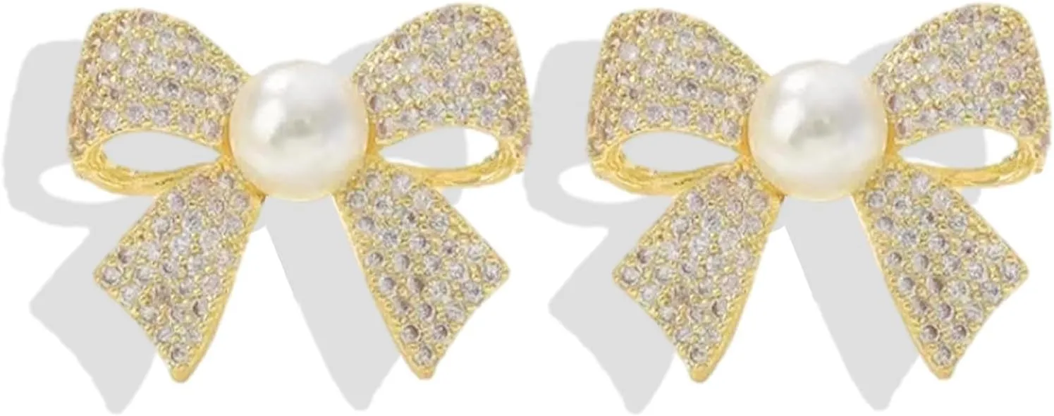 Bow Earrings for Women Trendy Stuff Cute Bow Pearl Drop Dangle Earrings Bowknot Stud Wedding Party Daily Jewelry Accessory Gifts