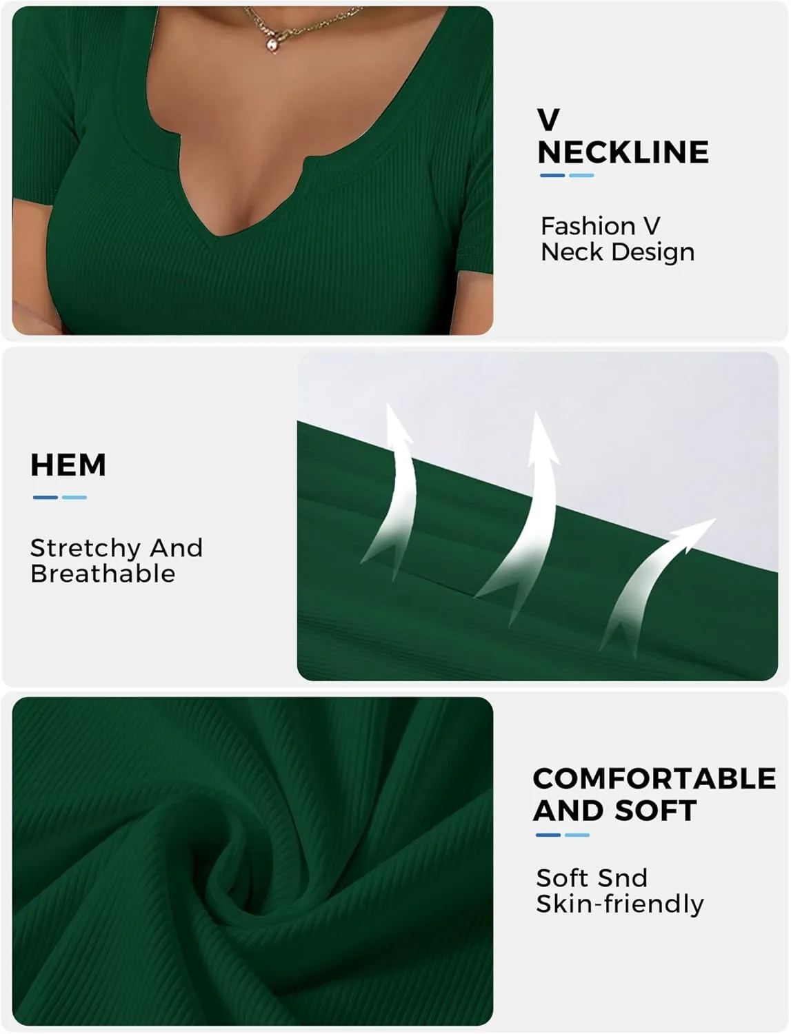 Buauty Women's Tops V Neck Shirts Short Sleeve Tshirt Fitted Basic Tees Summer Tunic Ribbed Sexy Clothes Casual Cute