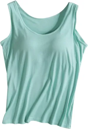 Built in Bra Tank Tops for Women Summer Tank Top Shelf Bra Padded Athletic Tank Tops Workout Sports Solid Color Tanks