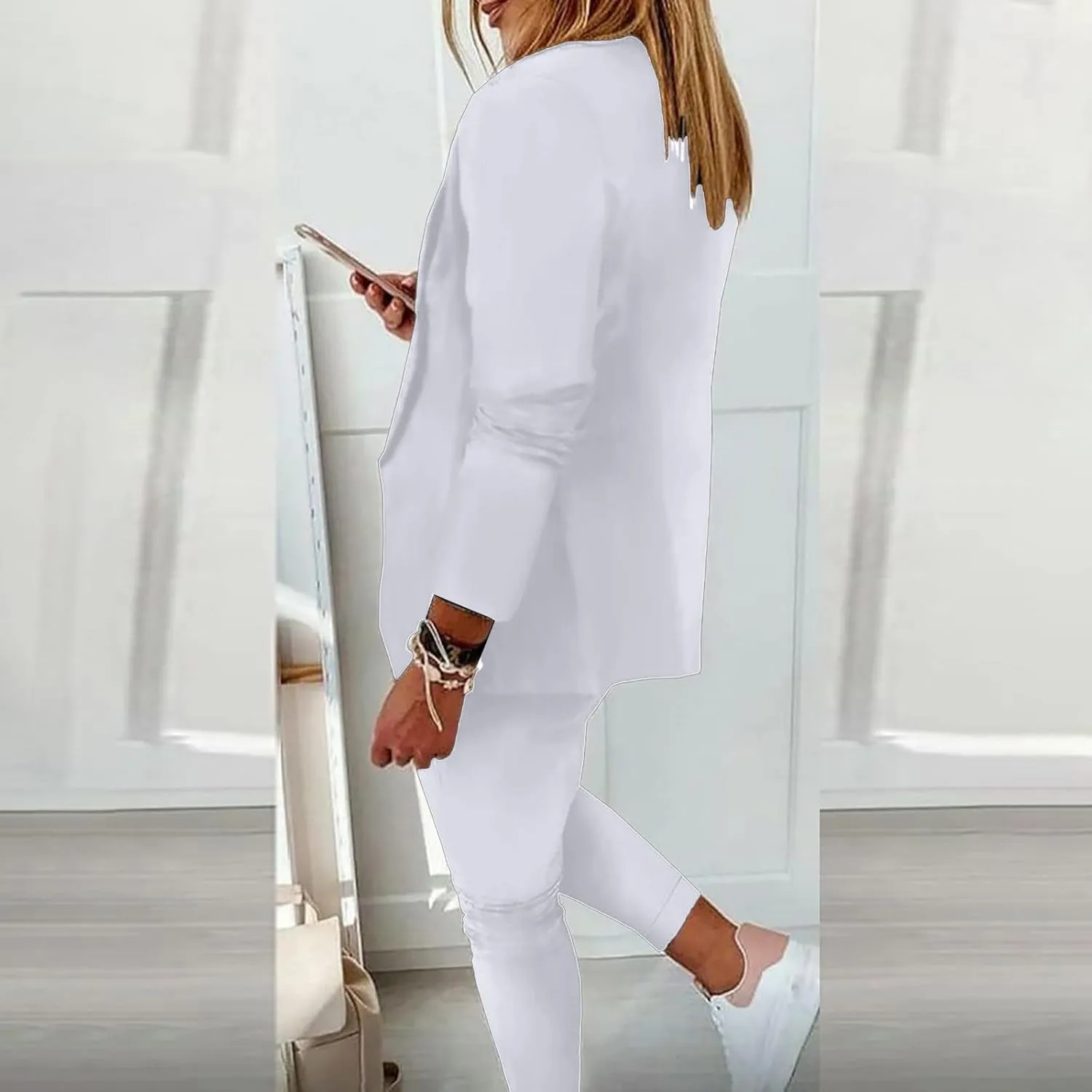 Business Casual Outfits for Women 2 Piece Suit Sets Long Sleeve Open Front Blazers & Office Drawstring Dress Pants