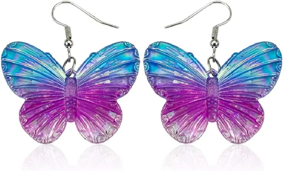 Butterfly Earrings for Women, Cute Insect Butterfly Earrings Gradient Butterfly Dangle Earrings Hypoallergenic, Colorful Butterfly Drop Earrings, Sterling Silver, No Gemstone