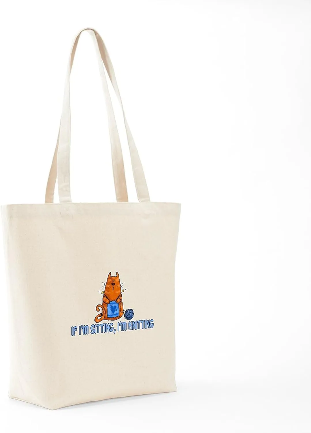 CafePress If I'm Sitting, I'm Knitting Tote Bag Reusable Natural Beige Canvas Shopping Bag