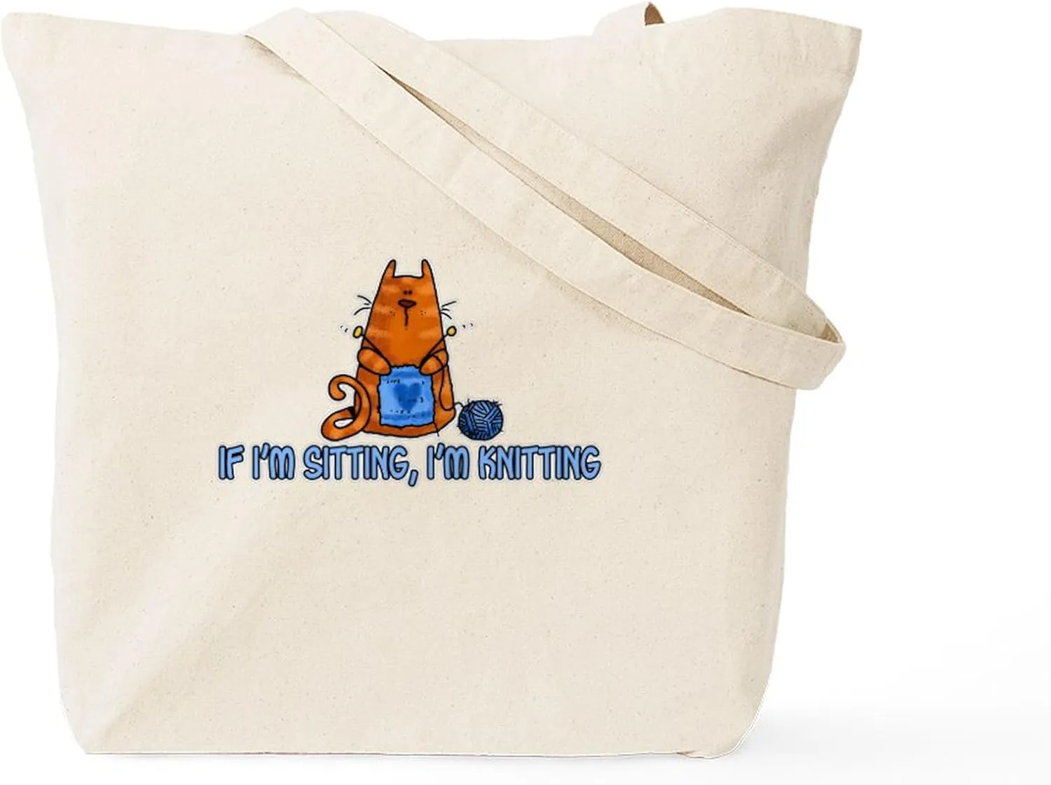 CafePress If I'm Sitting, I'm Knitting Tote Bag Reusable Natural Beige Canvas Shopping Bag