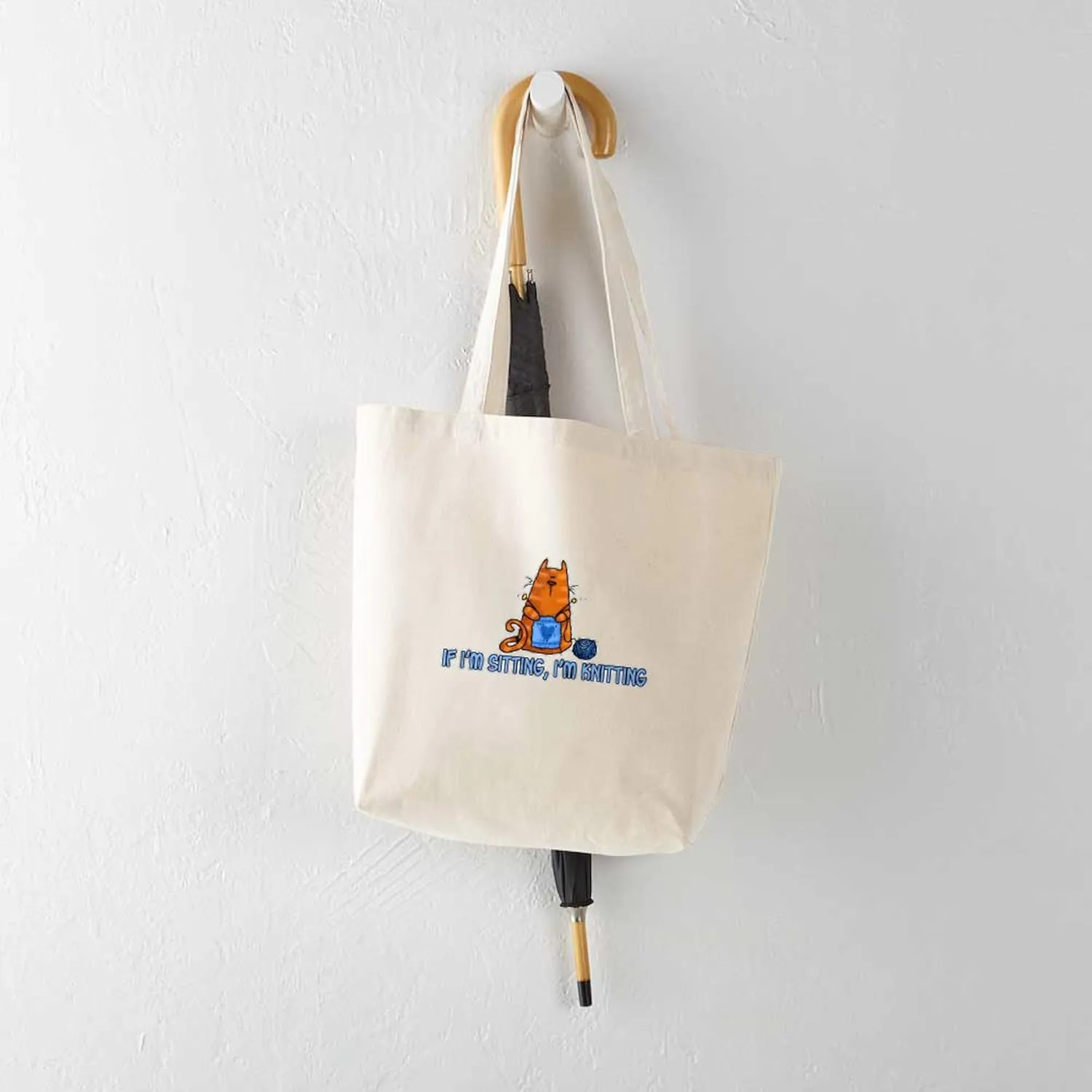 CafePress If I'm Sitting, I'm Knitting Tote Bag Reusable Natural Beige Canvas Shopping Bag