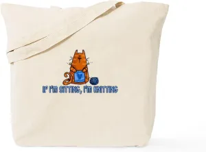 CafePress If I'm Sitting, I'm Knitting Tote Bag Reusable Natural Beige Canvas Shopping Bag