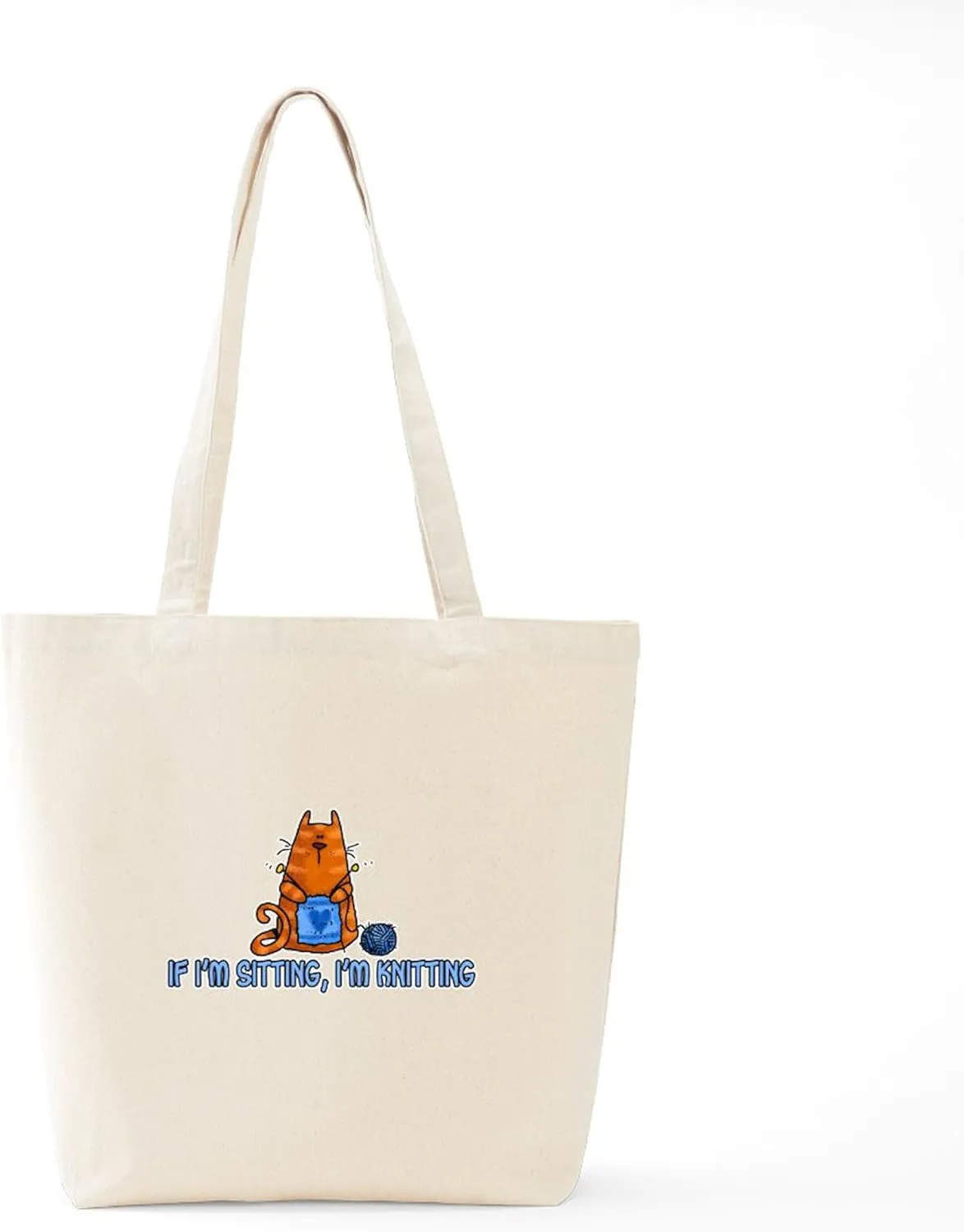 CafePress If I'm Sitting, I'm Knitting Tote Bag Reusable Natural Beige Canvas Shopping Bag