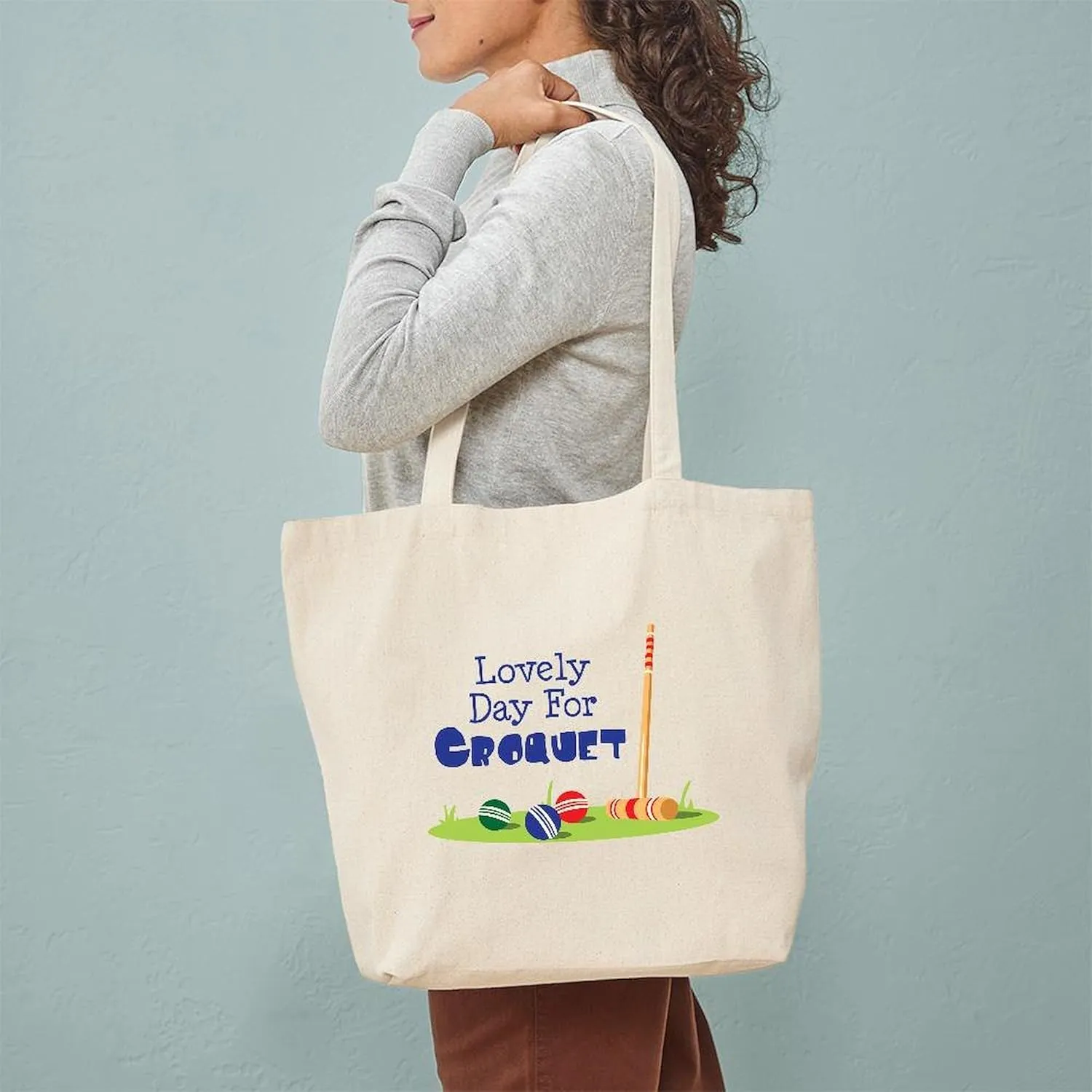 CafePress Lovely Day For CROQUET Tote Bag Reusable Natural Beige Canvas Shopping Bag