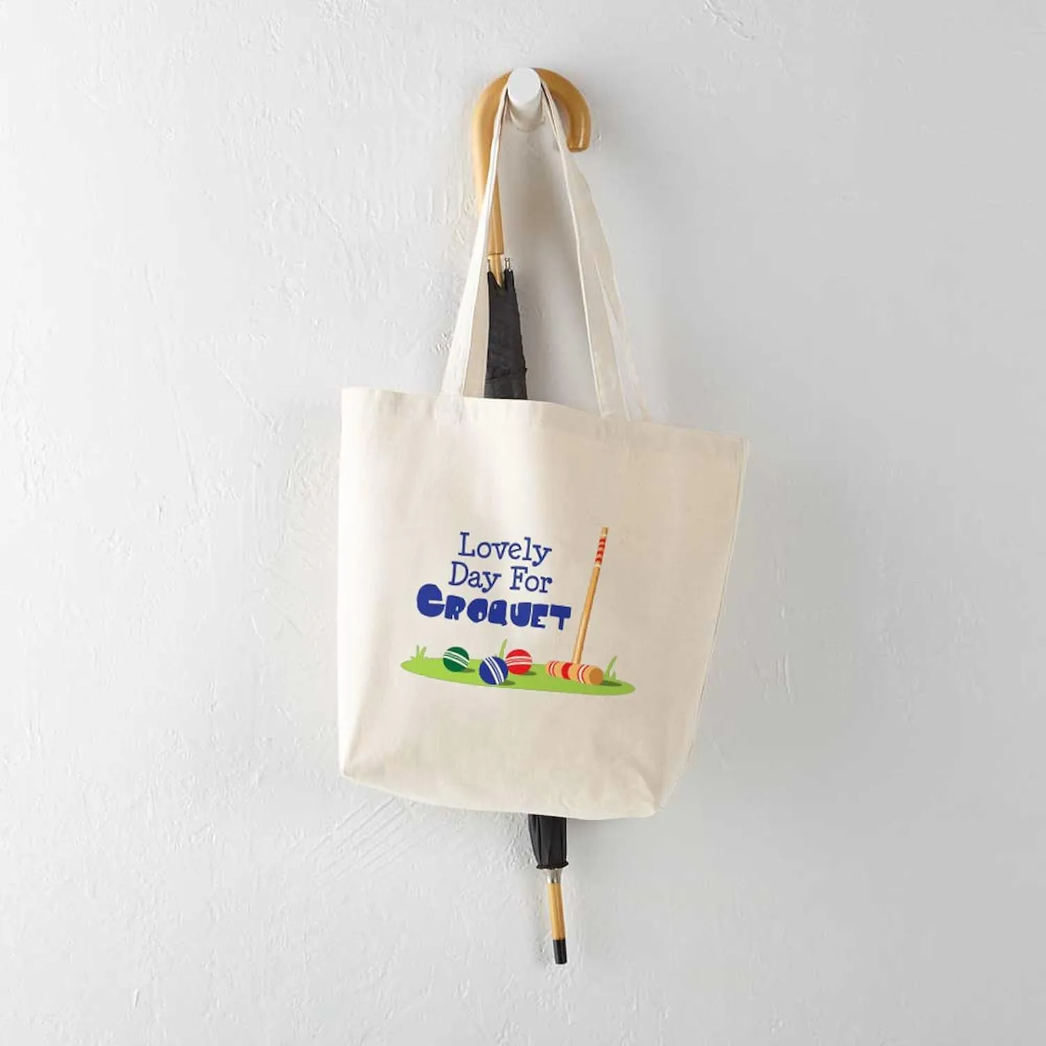 CafePress Lovely Day For CROQUET Tote Bag Reusable Natural Beige Canvas Shopping Bag