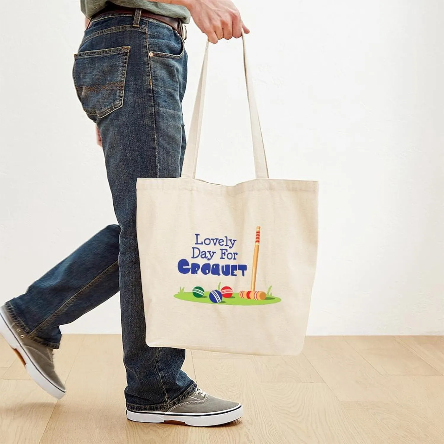 CafePress Lovely Day For CROQUET Tote Bag Reusable Natural Beige Canvas Shopping Bag