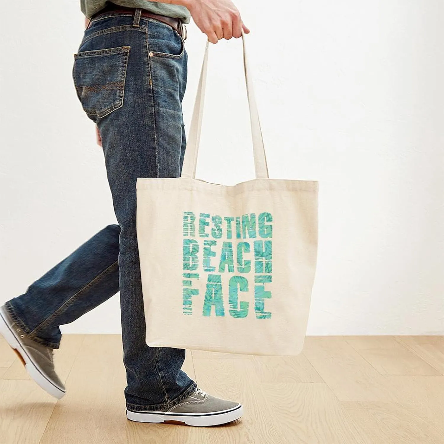 CafePress Resting Beach Face Print Tote Bag Reusable Natural Beige Canvas Shopping Bag