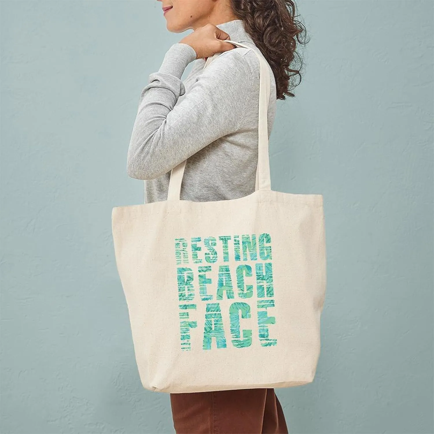 CafePress Resting Beach Face Print Tote Bag Reusable Natural Beige Canvas Shopping Bag