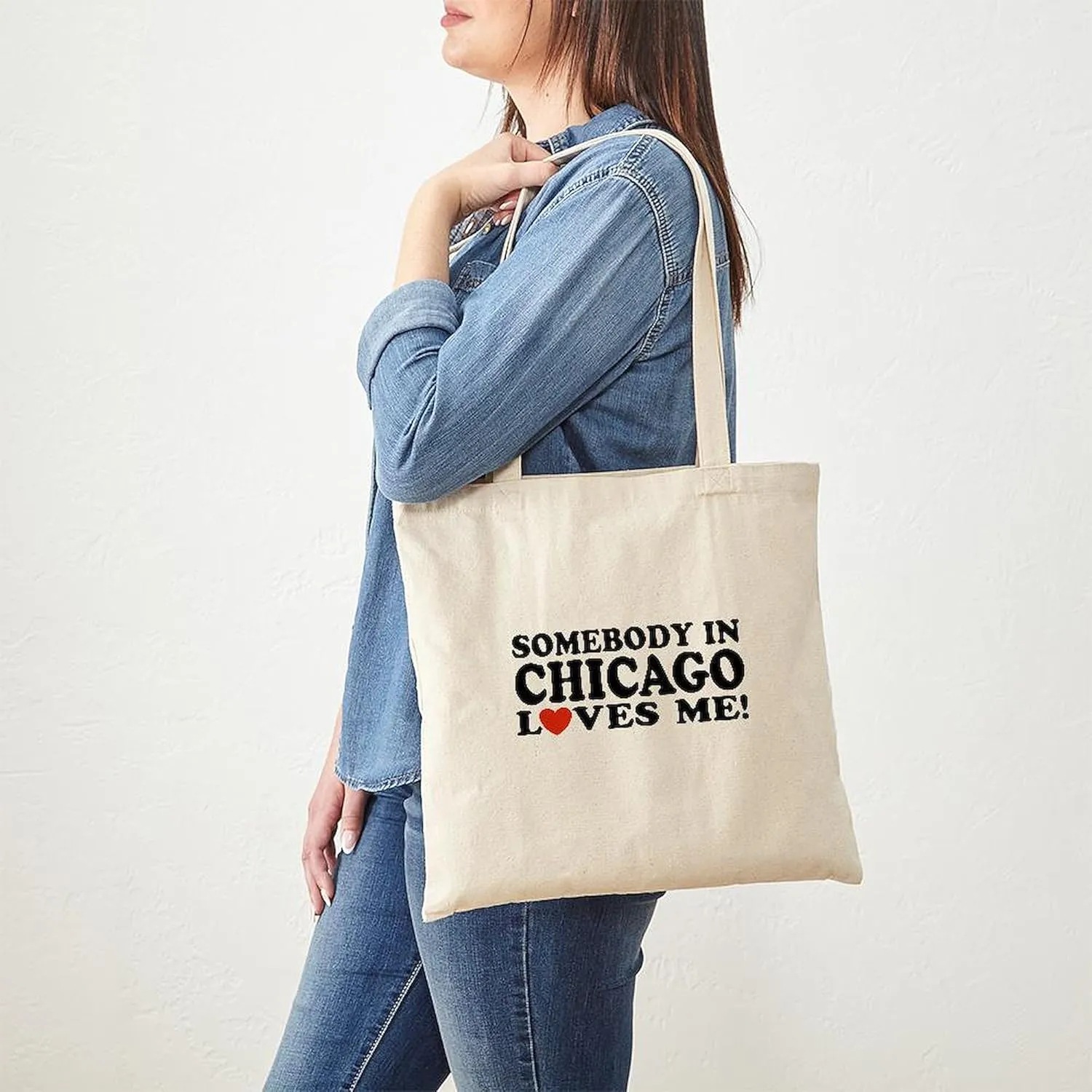 CafePress Somebody In Chicago Loves Me Tote Bag Reusable Natural Beige Canvas Shopping Bag