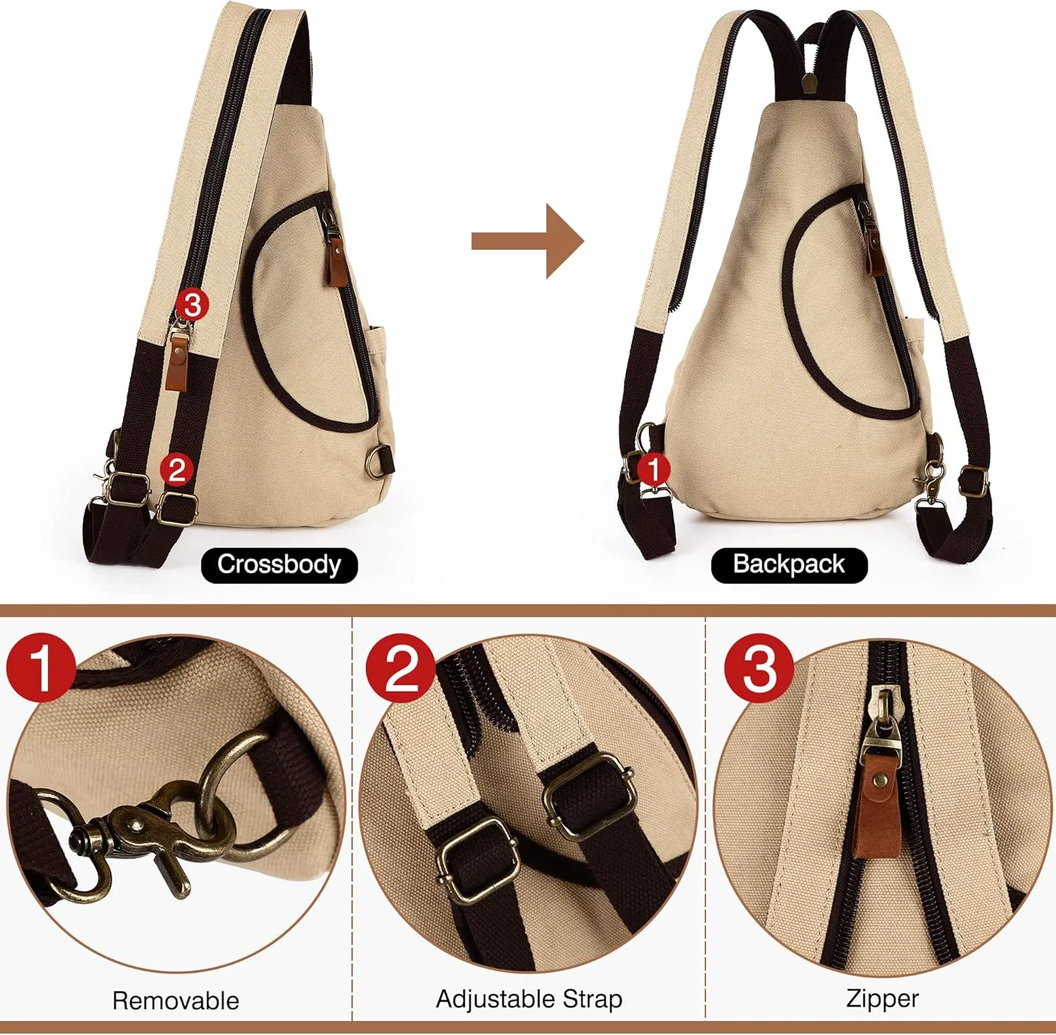 Canvas Sling Bags Crossbody Sling Backpack for Men Women Chest Bags Small Hiking Travel Shoulder Daypack