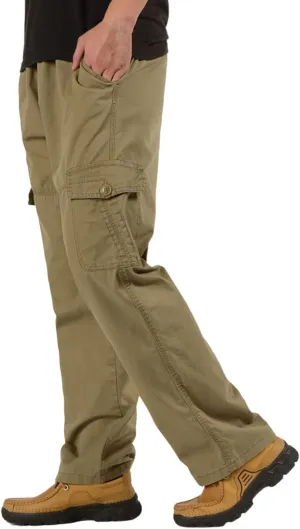Cargo Pants for Men,Lightweight Men's Cotton Linen Pants Elastic Drawstring Waist Pants Fall Cargo Pants with Pockets