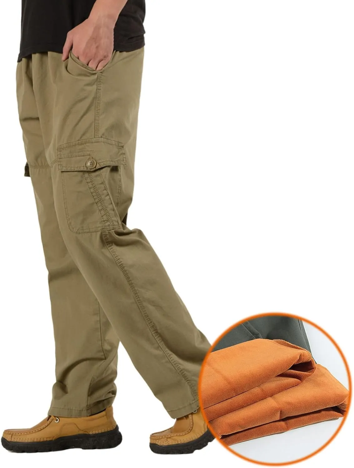 Cargo Pants for Men,Lightweight Men's Cotton Linen Pants Elastic Drawstring Waist Pants Fall Cargo Pants with Pockets