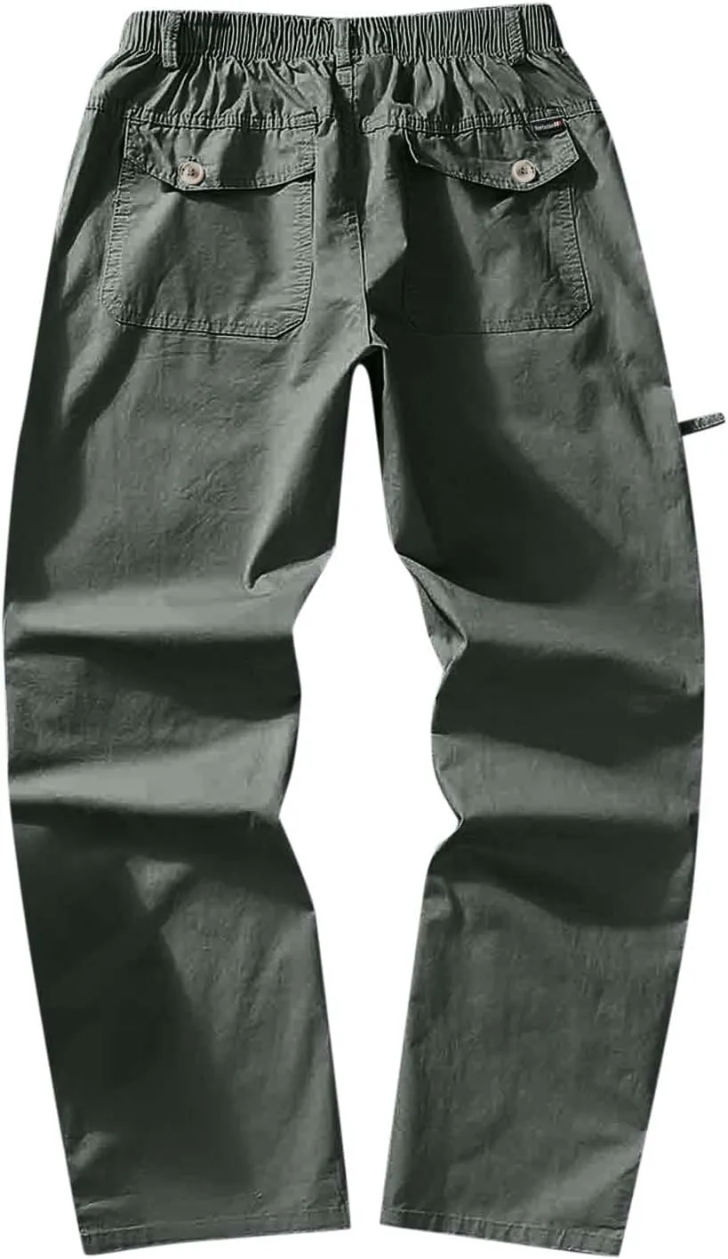 Cargo Pants for Men,Men's Drawstring Flap Pocket Pants Elastic Waist Long Pants Letter Graphic Street Cargo Pants