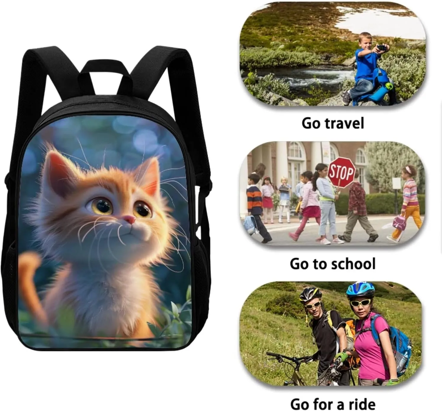 Cat Backpack School Bag for Elementary Primary School Bookbags with Reusable Insulated Lunch Bag Pen Pouch Casual Daily Backpack for Travel School Gym