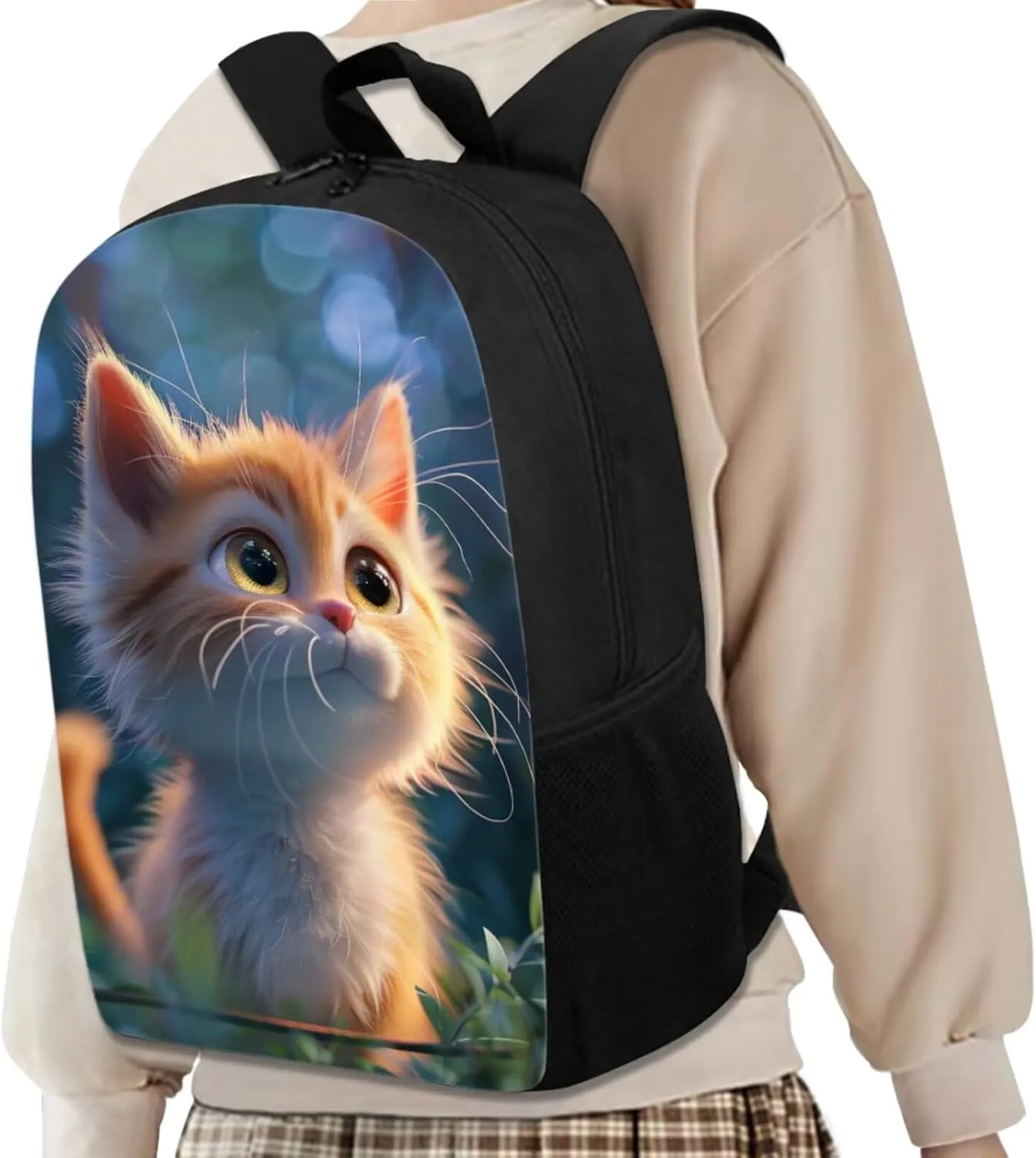 Cat Backpack School Bag for Elementary Primary School Bookbags with Reusable Insulated Lunch Bag Pen Pouch Casual Daily Backpack for Travel School Gym