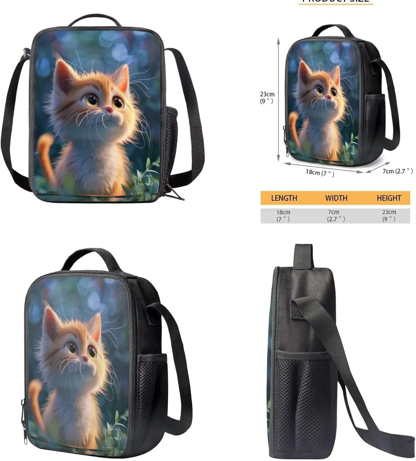 Cat Backpack School Bag for Elementary Primary School Bookbags with Reusable Insulated Lunch Bag Pen Pouch Casual Daily Backpack for Travel School Gym