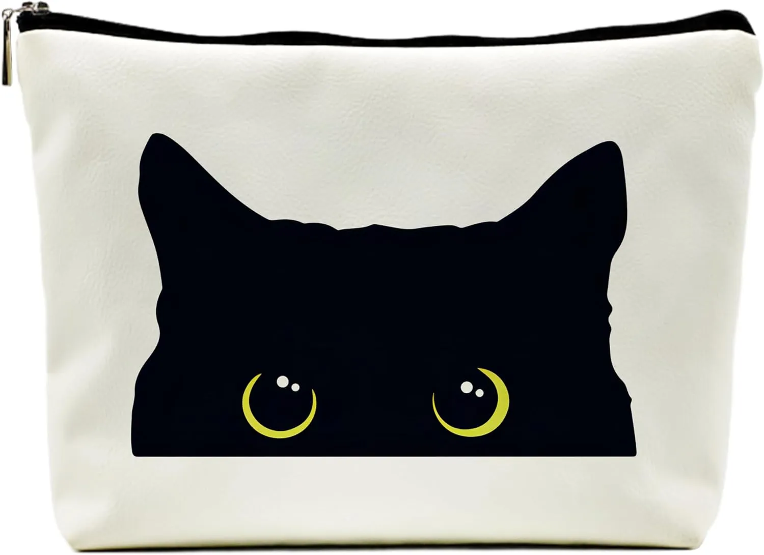 Cat Makeup Bag - Black Kitty Cosmetic Bags for Women, Cat Lovers Gifts, Black Small Makeup Bag for Purse (Leather)