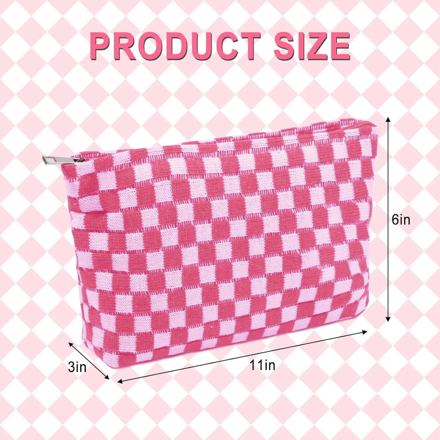 Checkered Makeup Bags 4 Piec Pink Large Capacity Travel Toiletry Bags Organizer Cute Cosmetic Bag for Women Aesthetic Accessories Storage Makeup Brushes Ideal for Travel