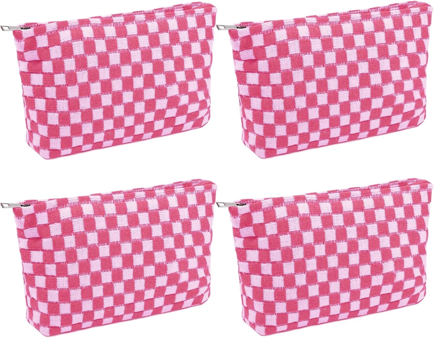 Checkered Makeup Bags 4 Piec Pink Large Capacity Travel Toiletry Bags Organizer Cute Cosmetic Bag for Women Aesthetic Accessories Storage Makeup Brushes Ideal for Travel