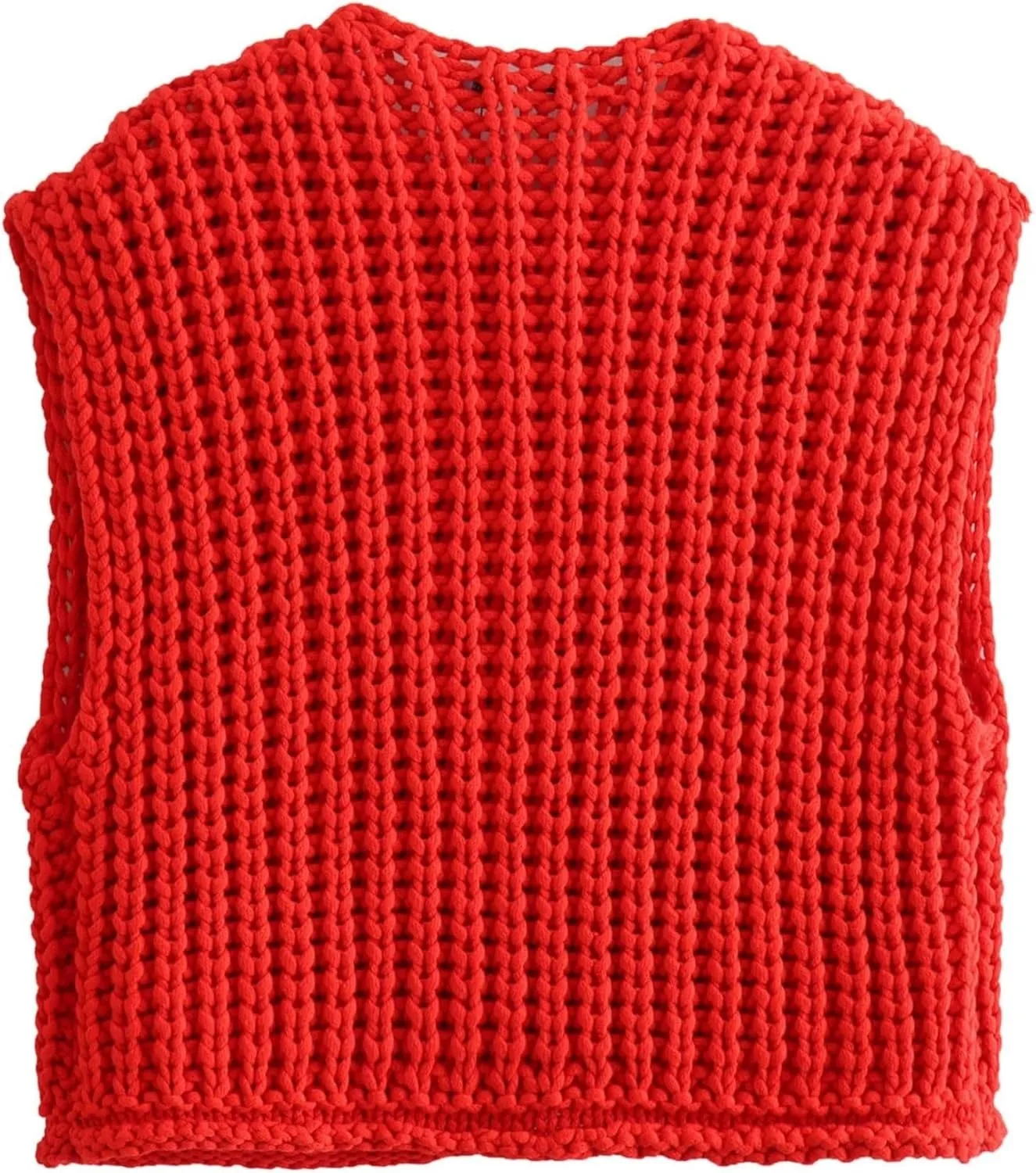 Chevara Womens Chunky Cropped Sweater Vest Cute Sleeveless Crewneck Button Down Crop Knit Cardigan with Pocket