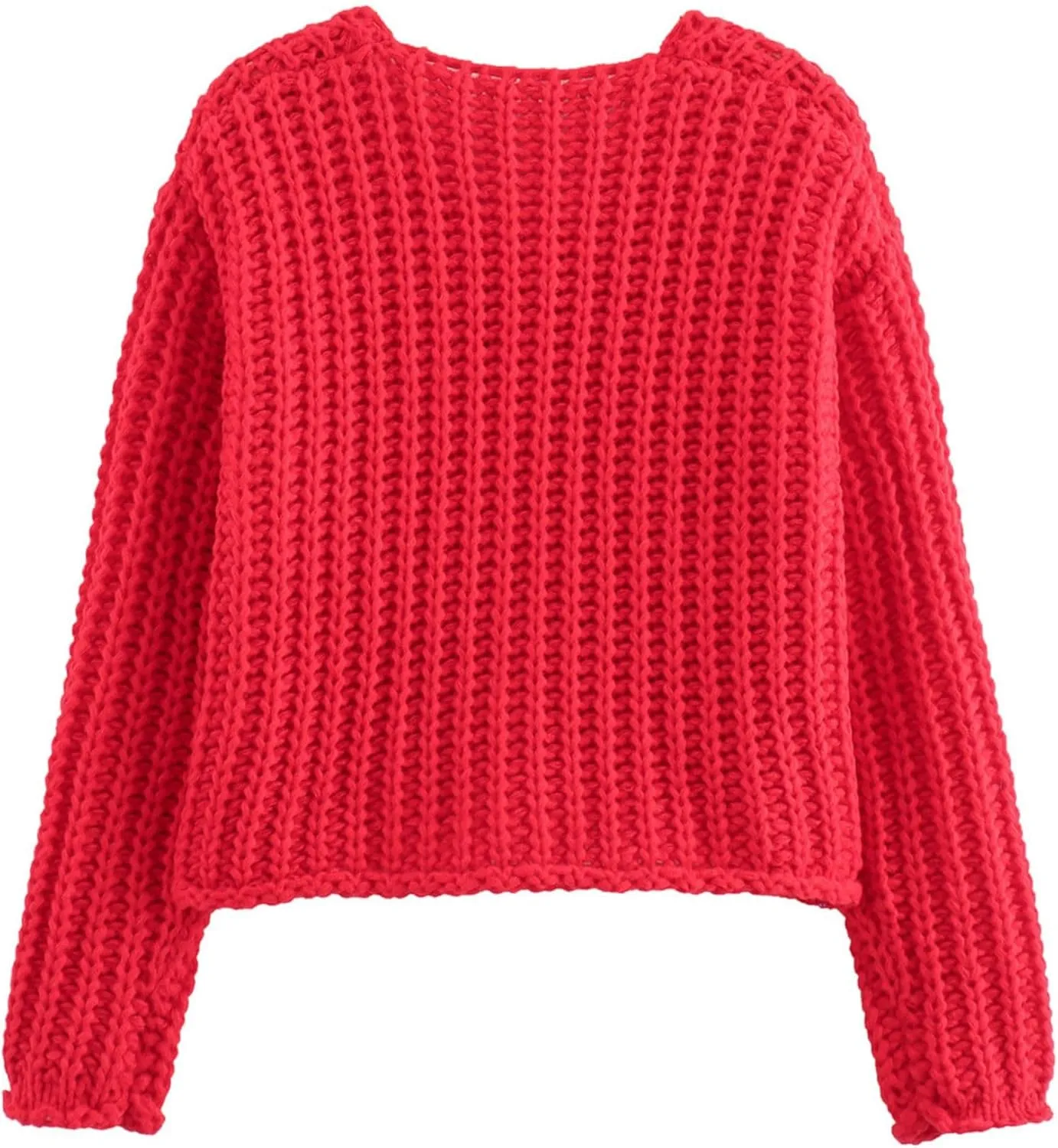Chevara Womens Cropped Knit Cardigan Long Sleeve Crewneck Button Down Fall Sweater with Pockets