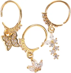 Chic Butterfly Nose Ring Studs Rhinestones Adorned Silver Nose Hoop Party Accessory