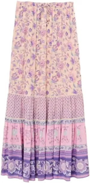 Chic Skirt Womens Rayon Floral Print Summer Long Skirts for Women Elastic Waist Bohemian Style