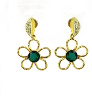 Chrome Green Quartz Flower Earrings, Real Gold Plated Handmade Brushed Leaf Earrings, Dangle Earrings, Designer Earrings, Party wear Earrings, Gift For Her