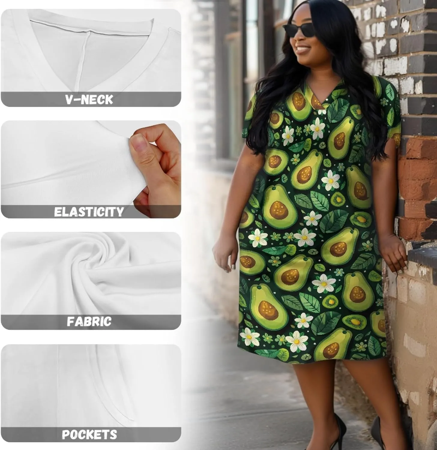CLOHOMIN Short Sleeve Women Dresses V Neck Dress Plus Size L-5XL A Line Midi Dress Party Dress Knee Length Dress