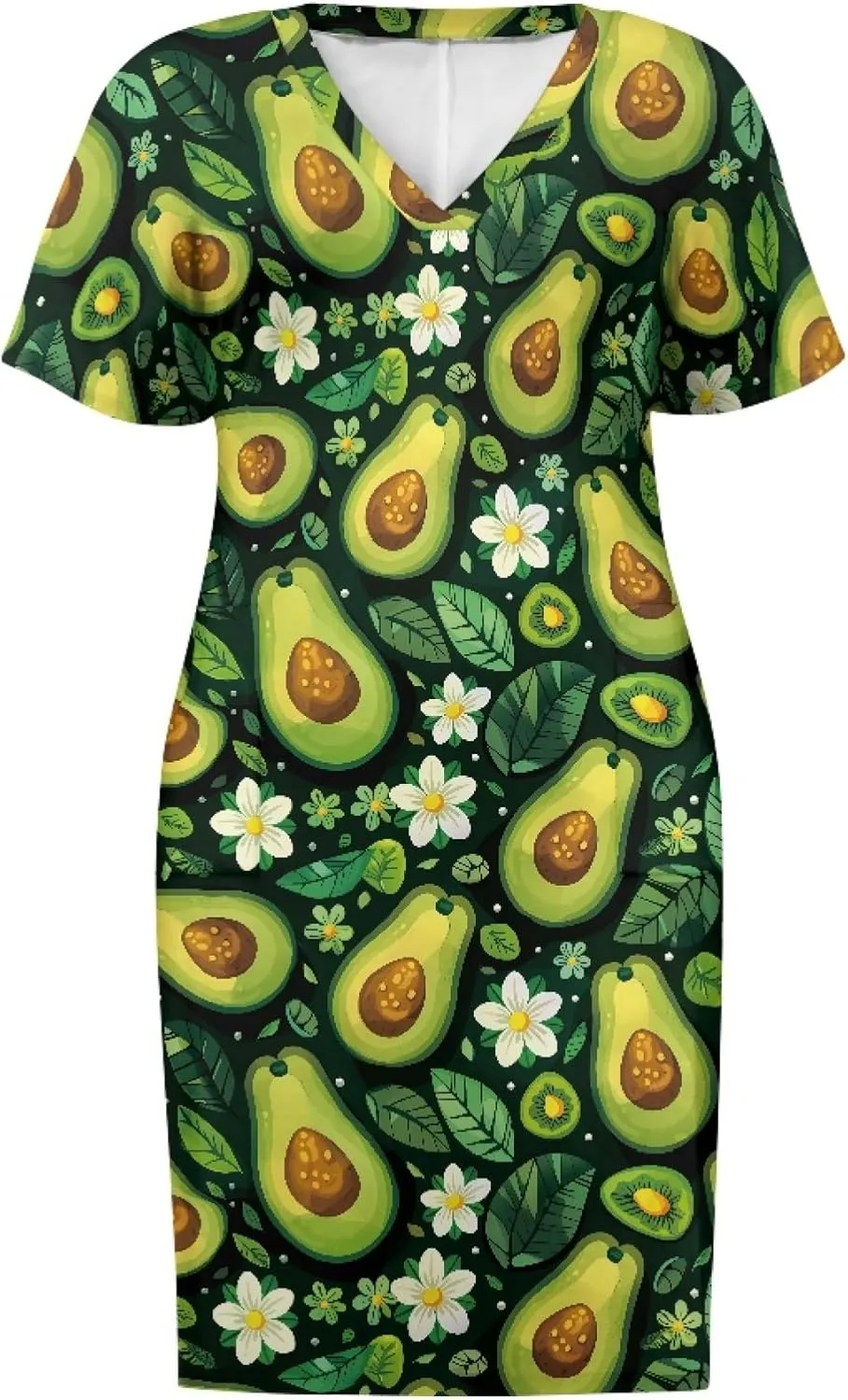 CLOHOMIN Short Sleeve Women Dresses V Neck Dress Plus Size L-5XL A Line Midi Dress Party Dress Knee Length Dress