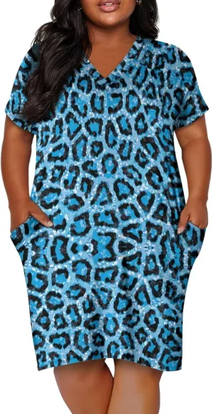 CLOHOMIN Short Sleeve Women Dresses V Neck Dress Plus Size L-5XL A Line Midi Dress Party Dress Knee Length Dress